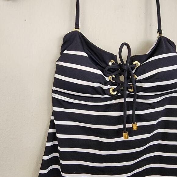 NWT Ralph Lauren Port Black White Stripe Lace Front Tankini Tankini Swim Top - Picture 8 of 10